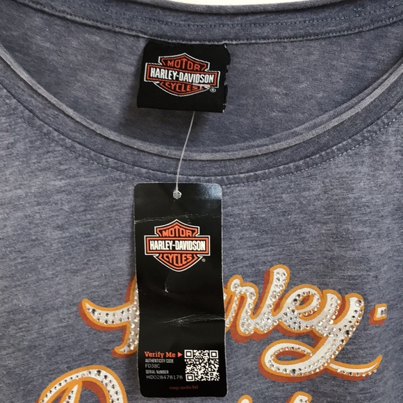 NWT Harley-Davidson Sz Large tee distressed grey crystals orange Savannah GA - Picture 3 of 11